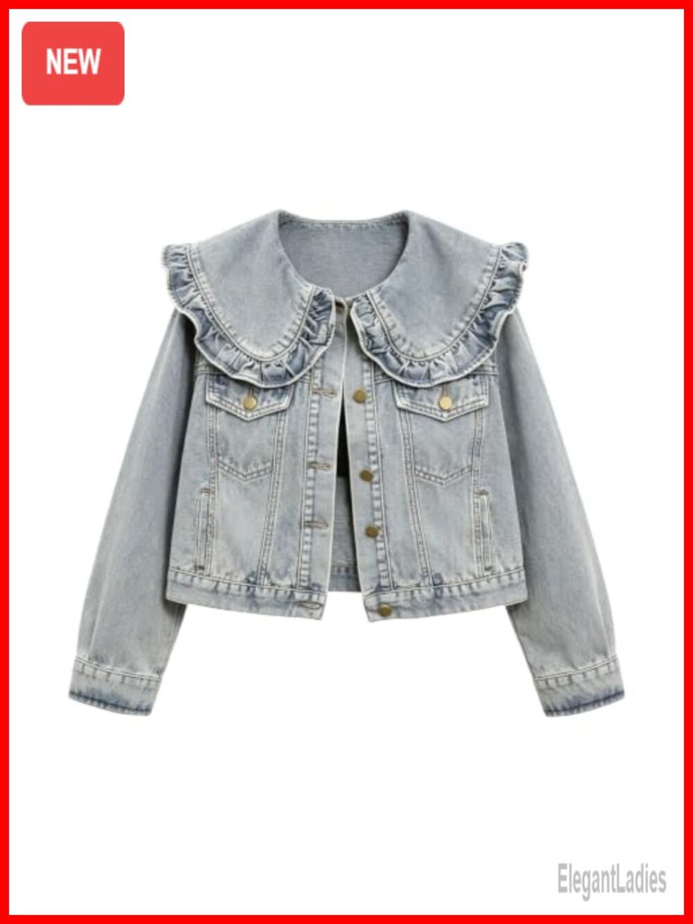 Rothstone Women's Cropped Denim Jacket with Floral Embroidery Peter Pan Collar